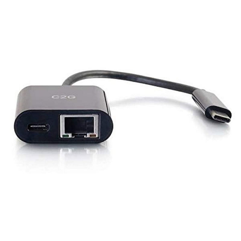 C2G 29749 USB C Adapter and Ethernet Adapter with Power, Black - Image 1